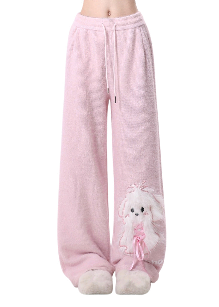 Beautiful Pink Dog Fluffy Straight Pants Spring