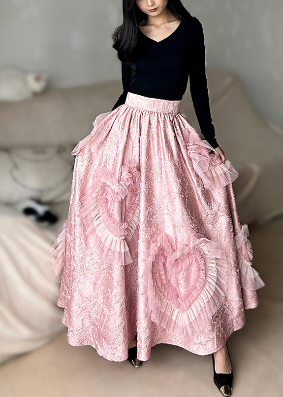 Beautiful Pink Exra Large Hem Patchwork Heart-shaped Silk Party Skirts Spring