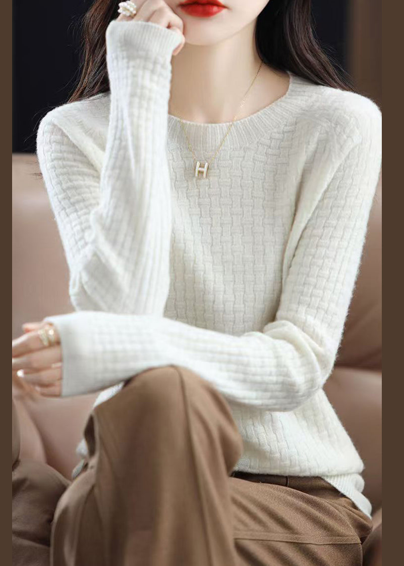 Beautiful Pink O Neck Solid Cotton Knit Sweaters Fall