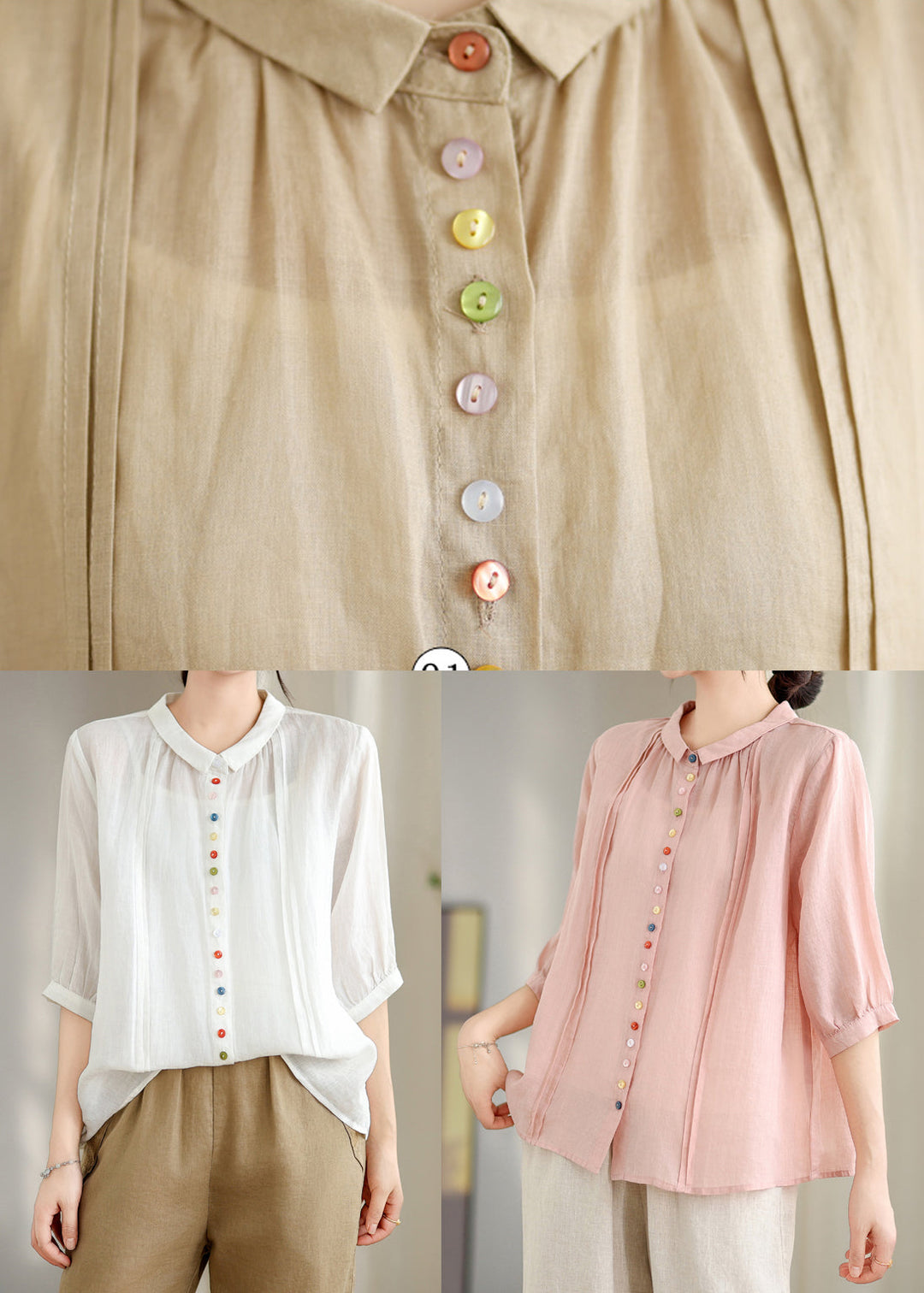 Beautiful Pink Peter Pan Collar Cotton Shirt Top Half Sleeve