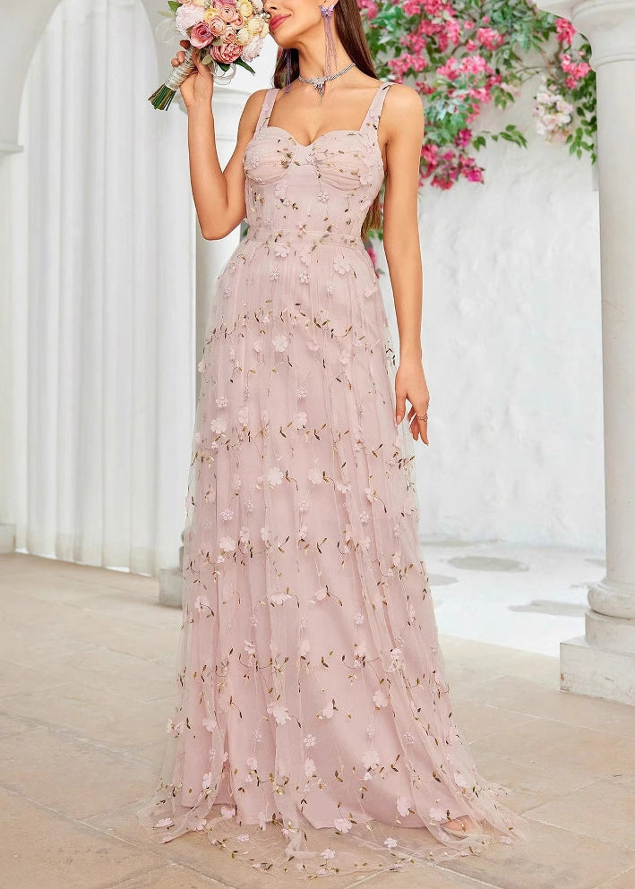 Beautiful Pink Zippered Backless Tulle Spaghetti Strap Dress Sleeveless