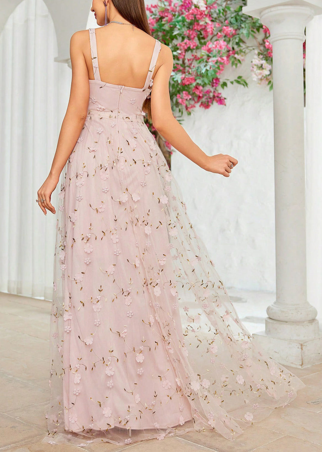 Beautiful Pink Zippered Backless Tulle Spaghetti Strap Dress Sleeveless