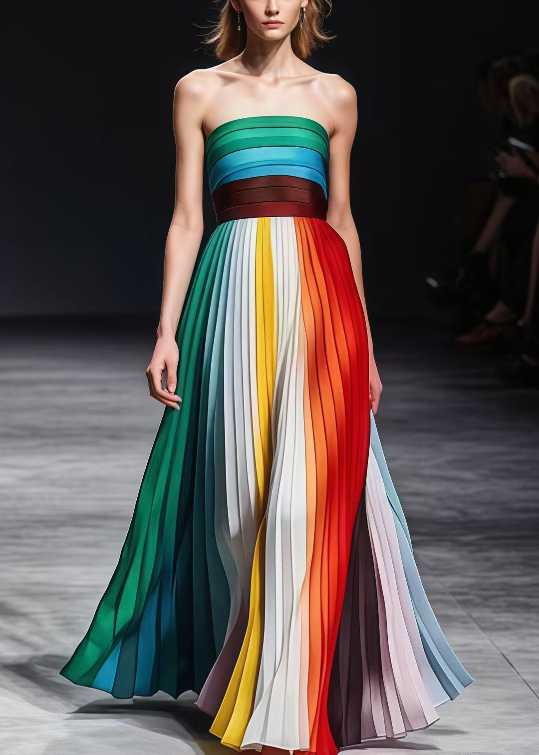 Beautiful Rainbow Backless Wrinkled Chiffon Strapless Dresses Summer