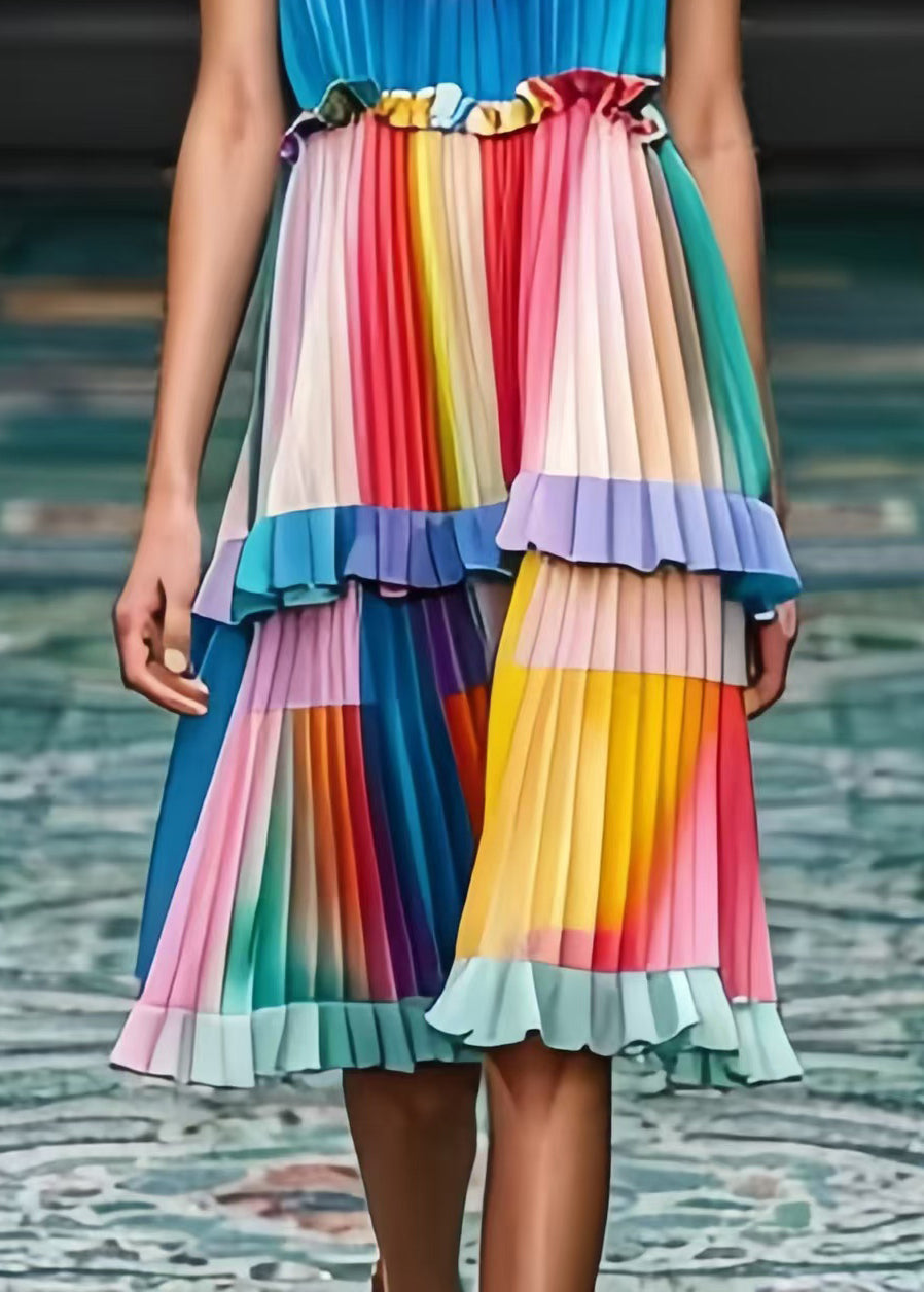 Beautiful Rainbow Ruffled Striped Summer Dress