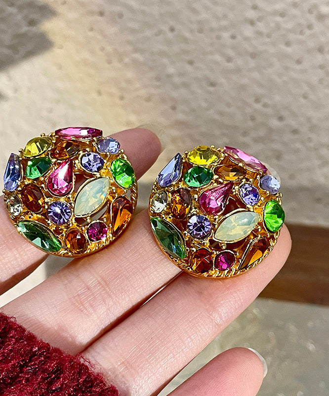 Beautiful Rainbow Sterling Silver Overgild Zircon Crystal Stud Earrings