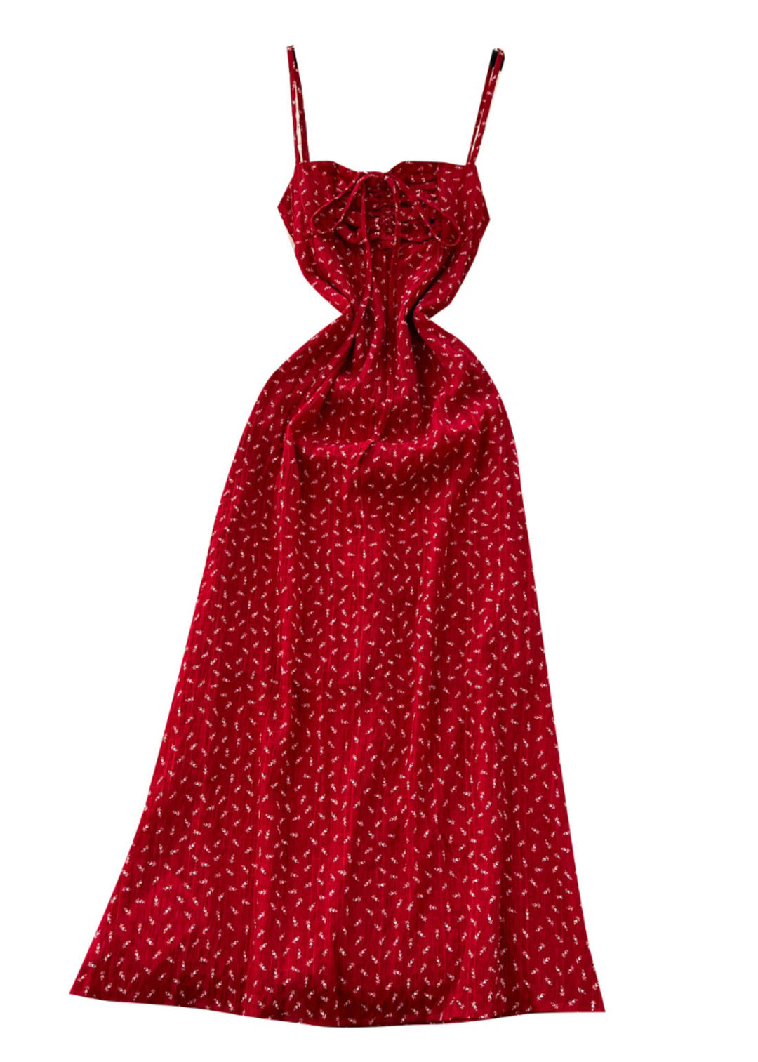 Beautiful Red Cinched Print Cotton Spaghetti Strap Dress Dress Summer