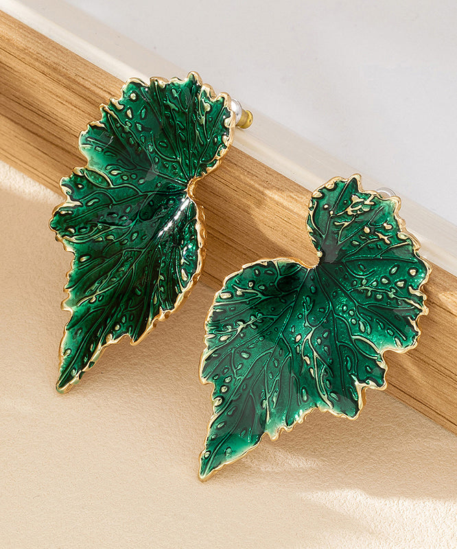 Beautiful Red Copper Overgild Copper Leaves Stud Earrings