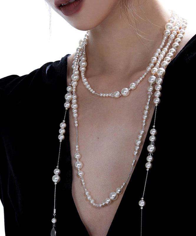 Beautiful White Alloy Pearl Crystal Gratuated Bead Necklace