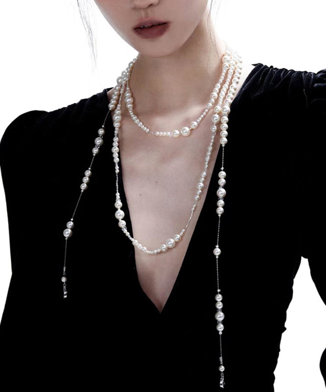 Beautiful White Alloy Pearl Crystal Gratuated Bead Necklace