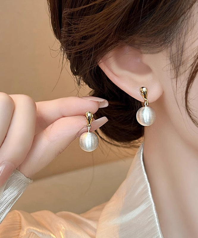 Beautiful White Metal Alloy Spherical Drop Earrings