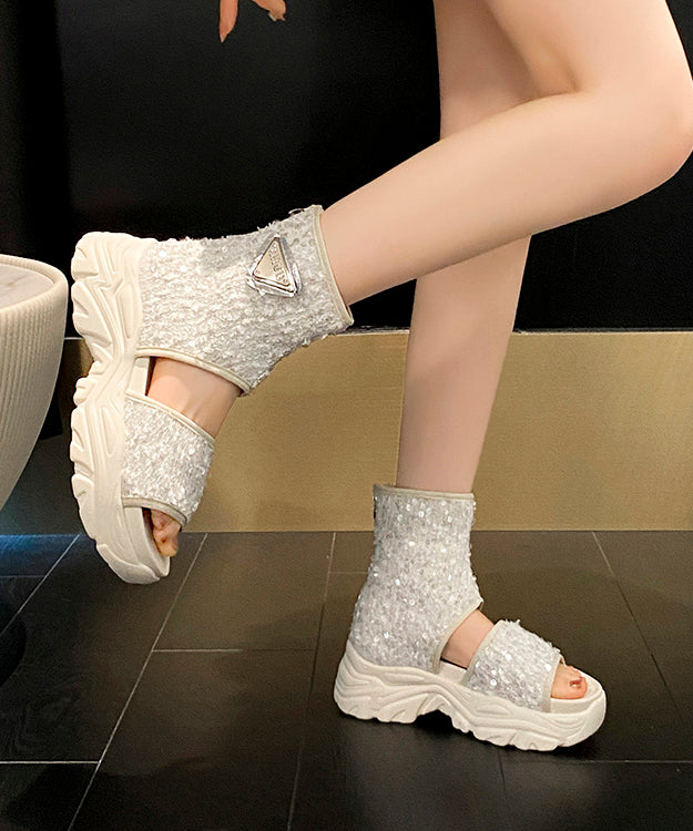 Beige Boots Platform Stylish Splicing Sequins Peep Toe