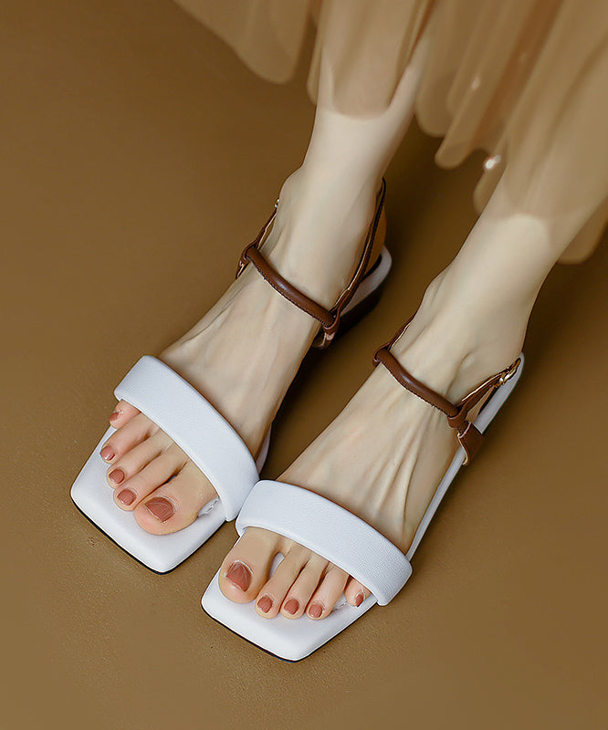 Beige Chunky Cowhide Leather Comfortable Splicing Sandals Peep Toe