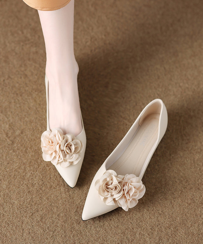 Beige Faux Leather Flat Feet Shoes Splicing Floral Pointed Toe