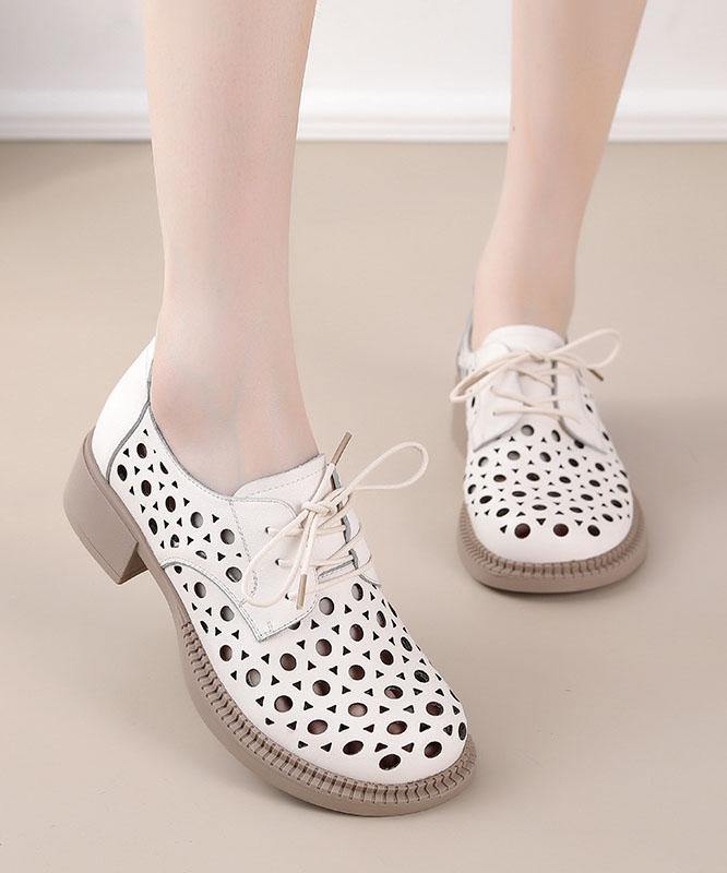 Beige Flat Feet Shoes Hollow Out Cross Strap Flat Feet Shoes - SooLinen