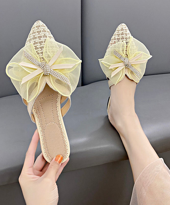 Black Breathable Tulle Splicing Slide Sandals Pointed Toe