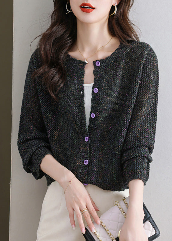 Black Button Cozy Knit Fall Cardigans O Neck