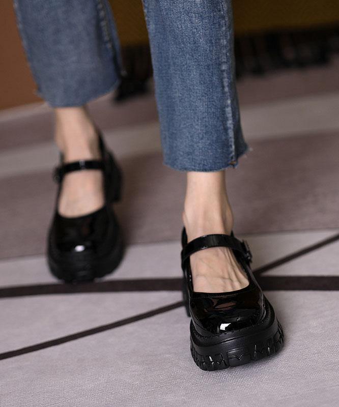 Black Flat Feet Shoes Buckle Strap Platform Flat Shoes For Women