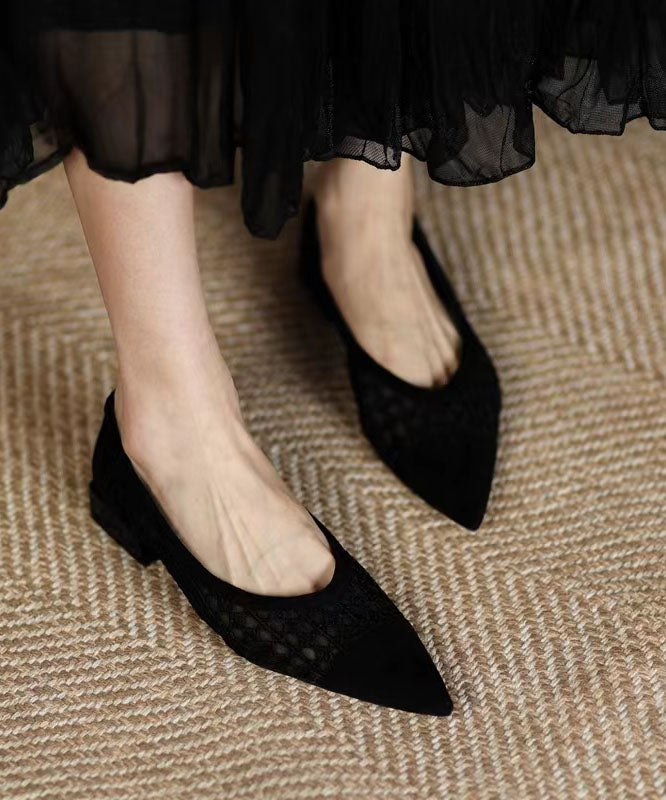 Black Hollow Out Breathable Tulle Women Splicing Flats