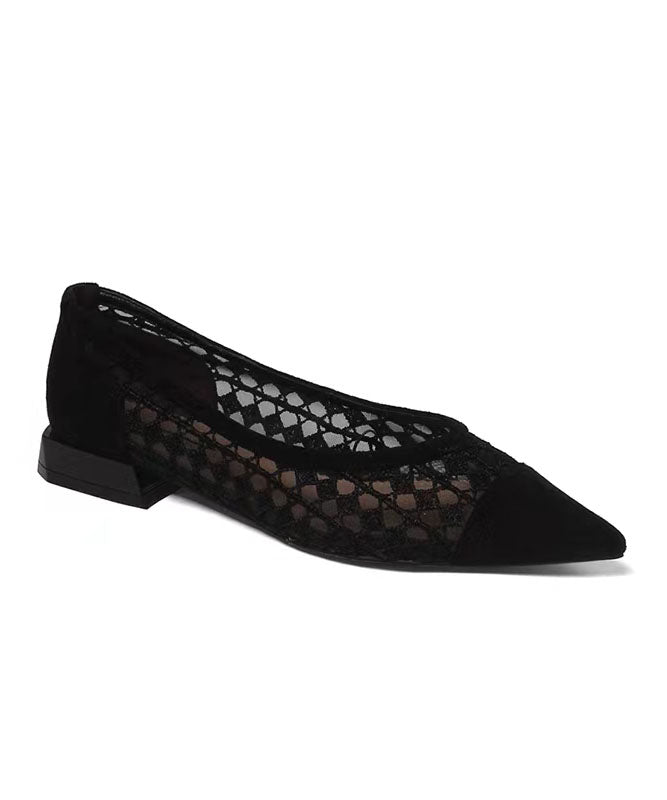 Black Hollow Out Breathable Tulle Women Splicing Flats