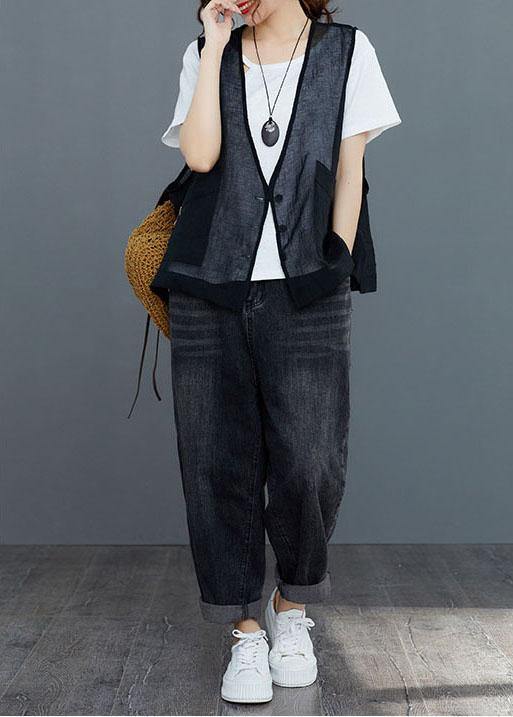 Black Linen Cardigan Vest Large Women Summer