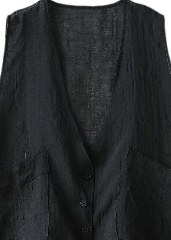 Black Linen Cardigan Vest Large Women Summer