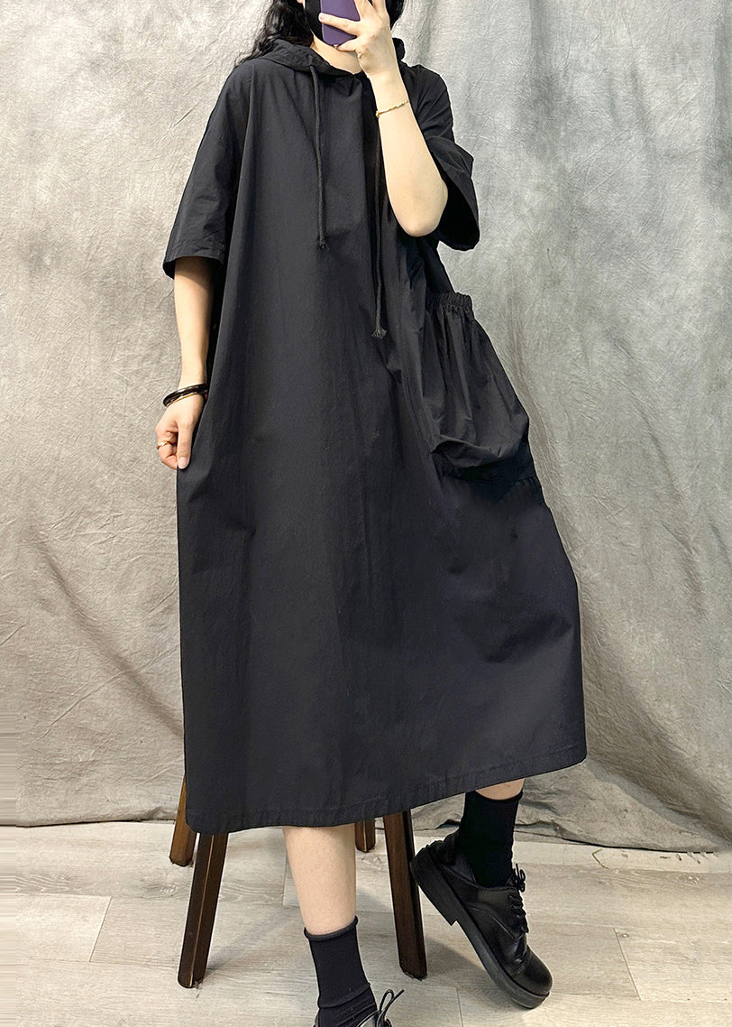 Black Loose Cotton Sweatshirts Dresss Oversized Summer