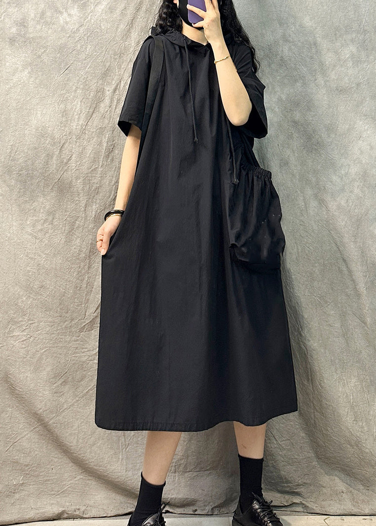 Black Loose Cotton Sweatshirts Dresss Oversized Summer