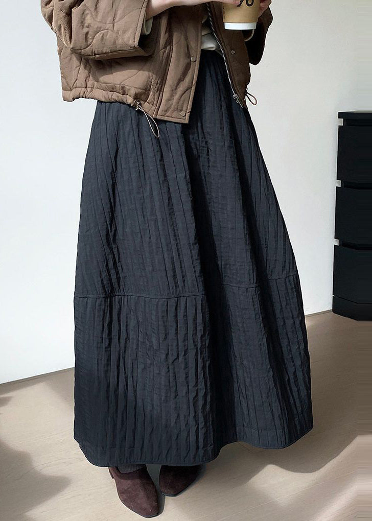 Black Patchwork Cotton Skirt Oversized Spring