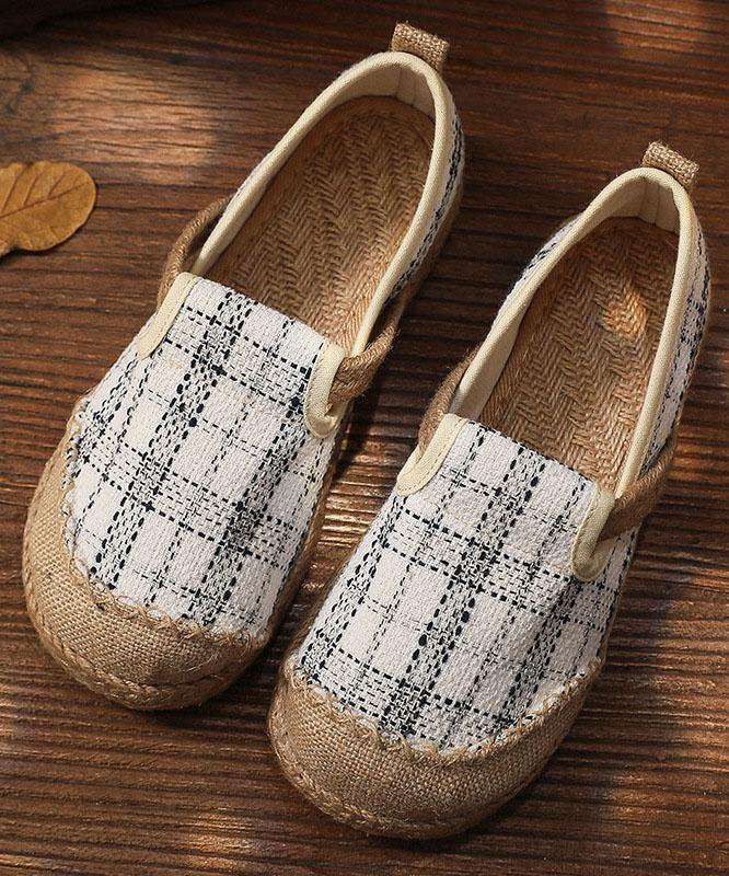 Black Plaid Cotton Linen Patchwork Flat Feet Shoes