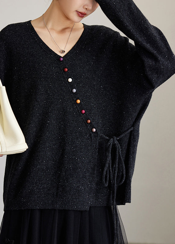 Black Tie Waist Wool Knit Cardigan Spring