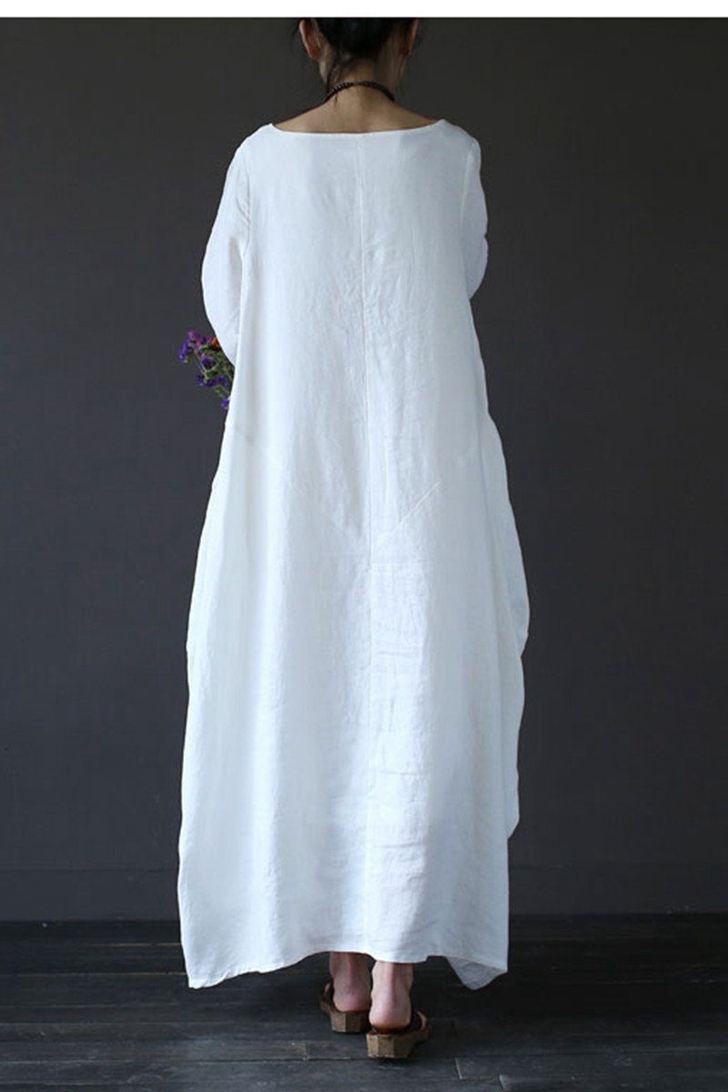 White Casual Long Dress Plus Size Oversize Women Clothes Bat Sleeve