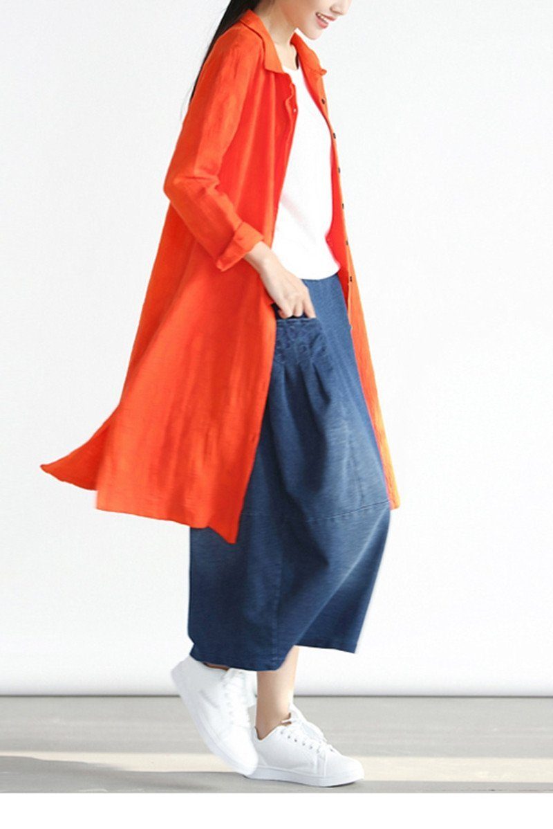 Denim Pocket Cotton Skirt Dark Blue Simple Women Clothes