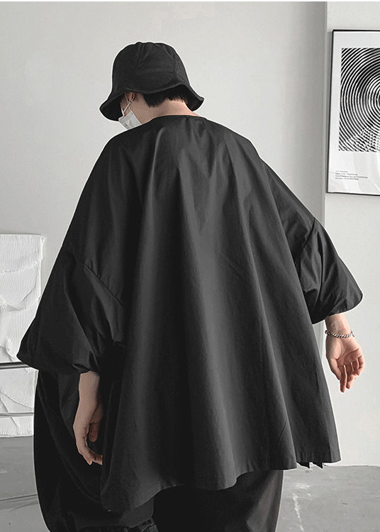 Bohemian Black Asymmetrical Oversized Cotton Shirts Spring