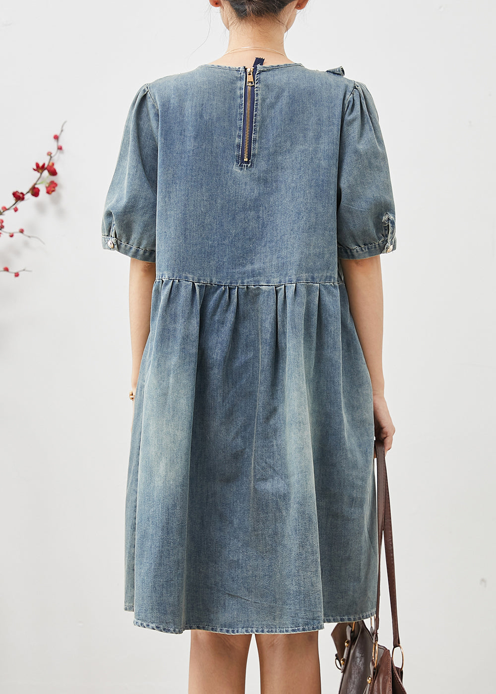 Bohemian Blue Ruffled Nail Bead Denim Dresses Summer