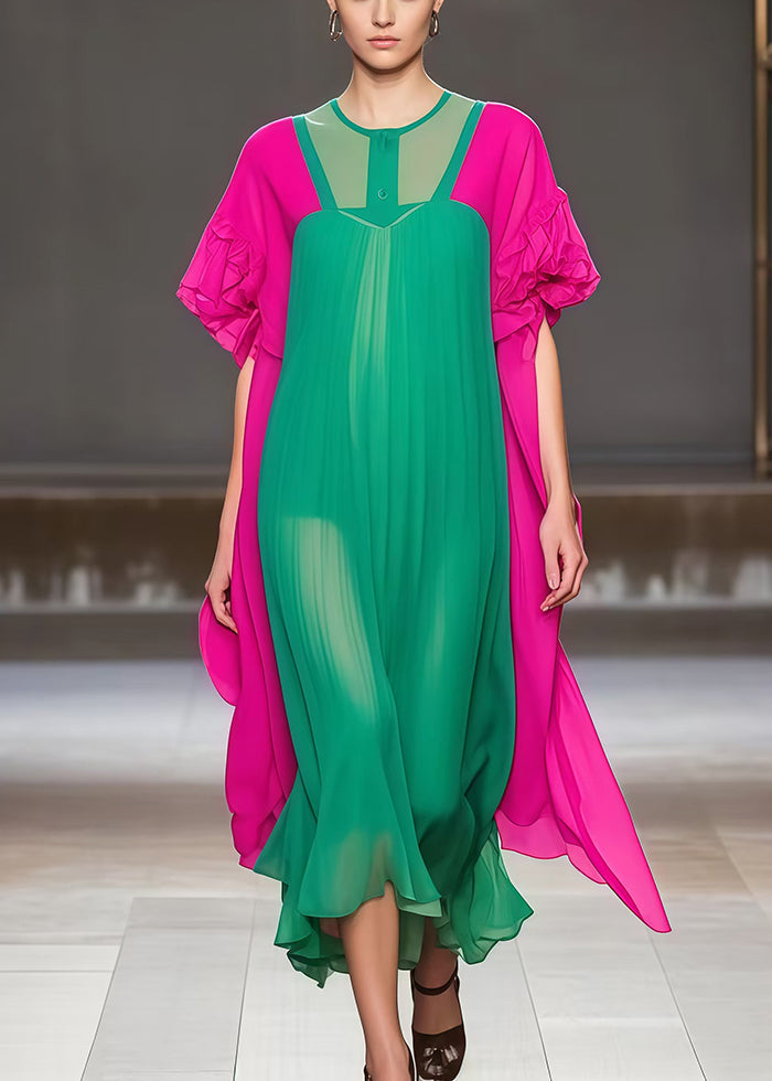 Bohemian Green Oversized Patchwork Chiffon Dress Summer