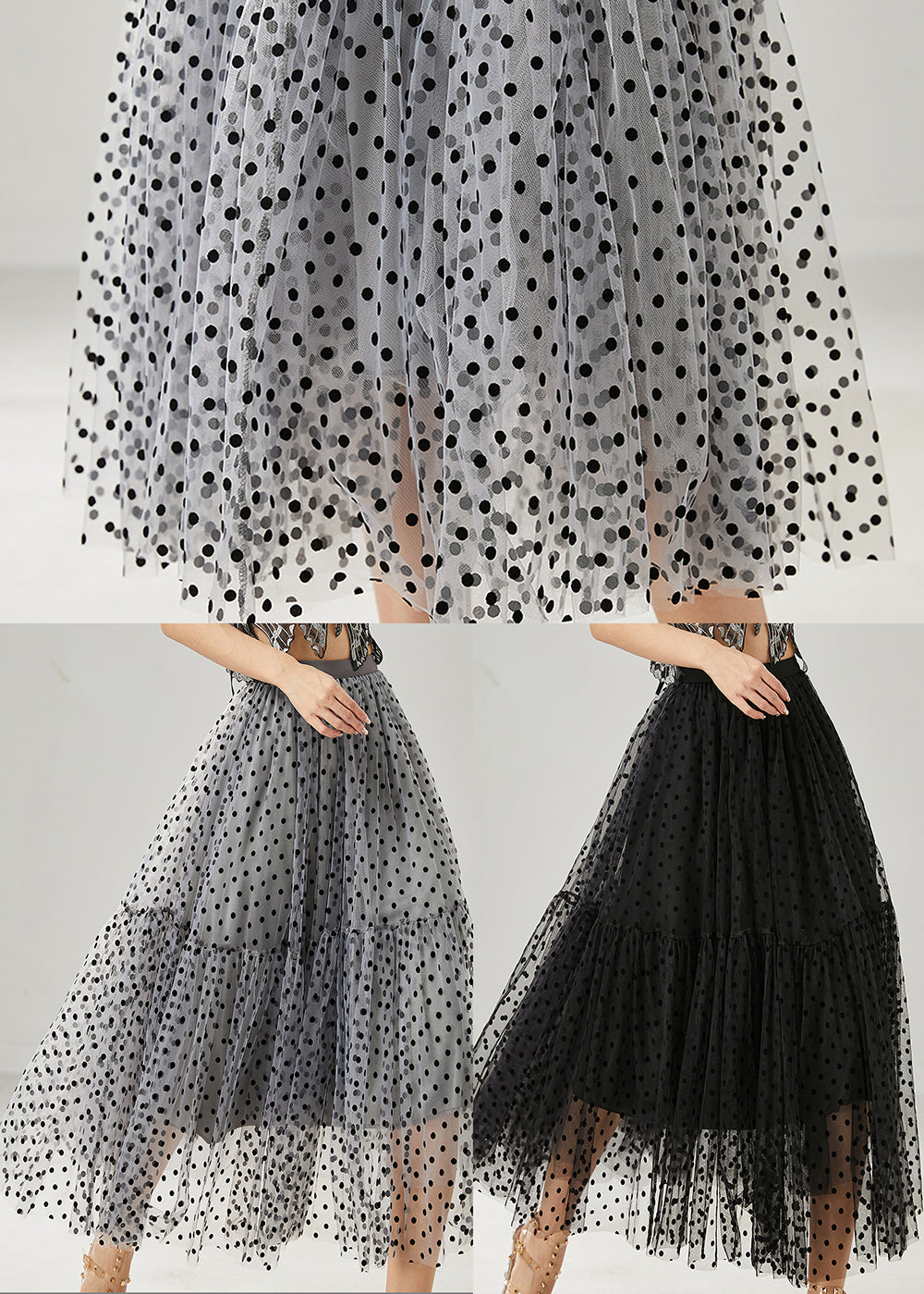 Bohemian Grey Dot Patchwork Tulle Skirts Summer