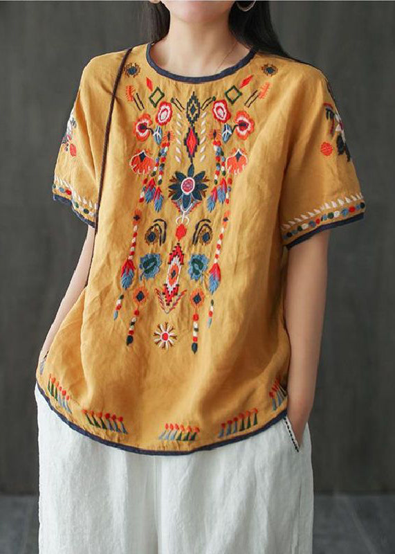 Bohemian Loose White Embroidered Cotton T Shirt Summer