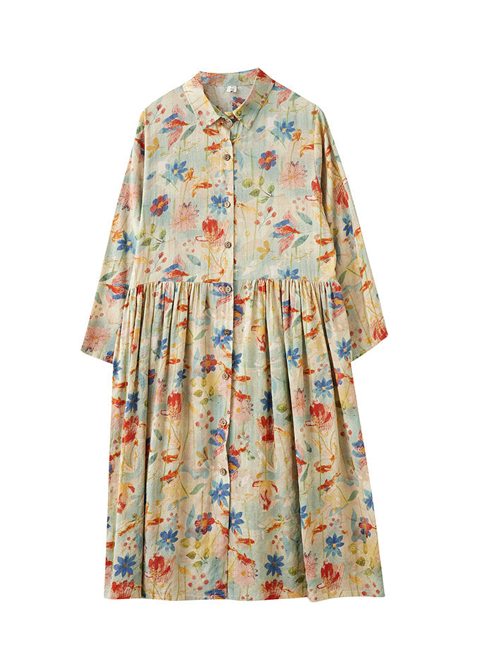 Bohemian Peter Pan Collar Print Wrinkled Cotton Dress Fall