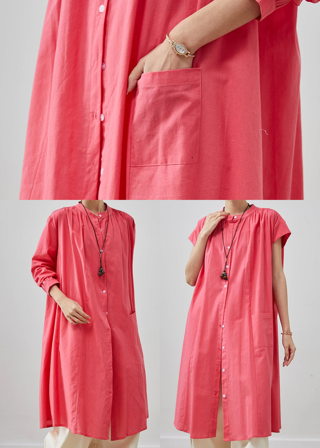 Bohemian Pink Oversized Cotton Mid Dress Summer