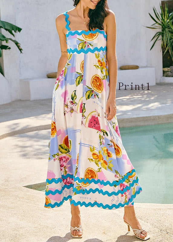 Bohemian Print Holiday Spaghetti Strap Dress Sleeveless