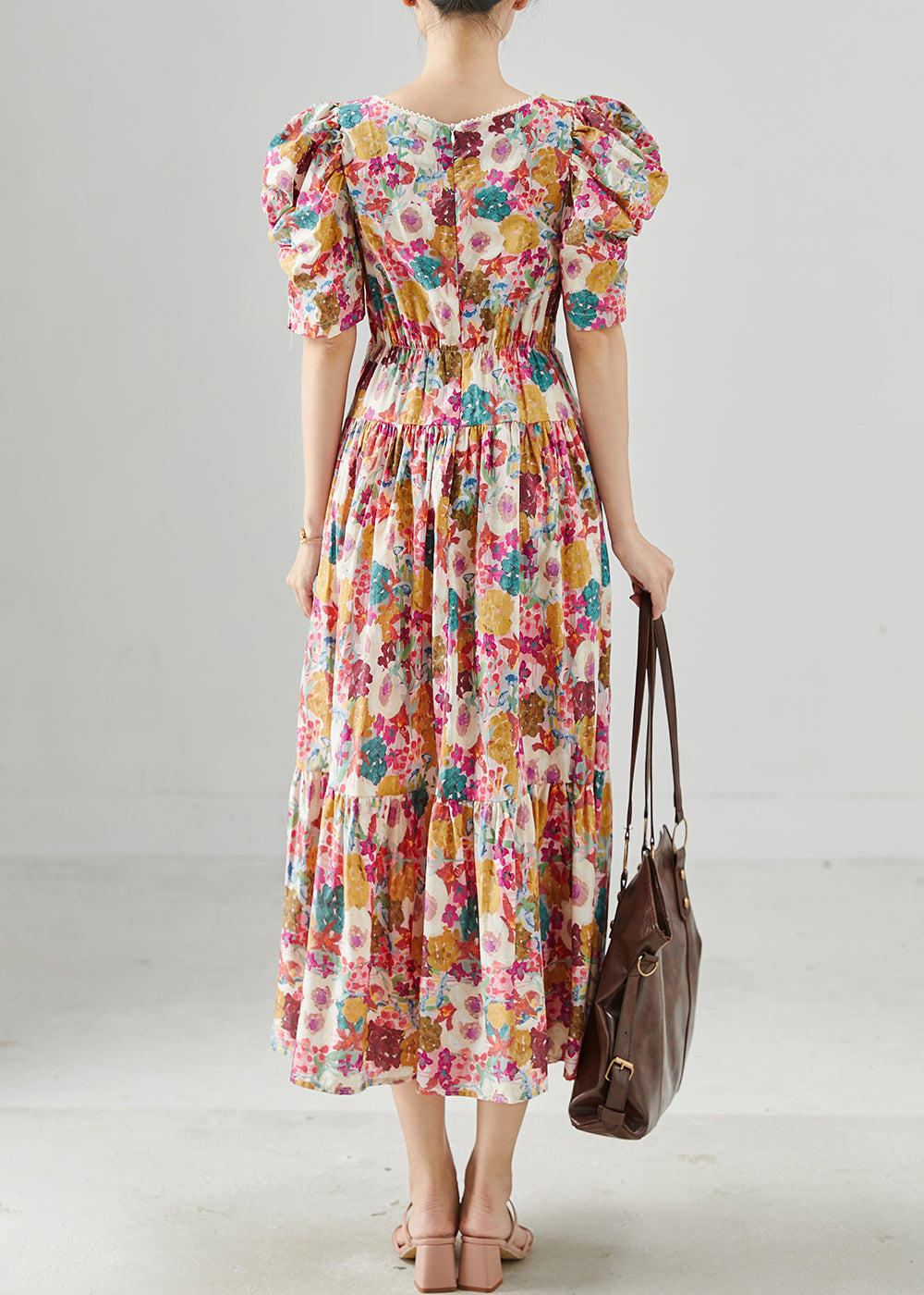 Bohemian Puff Sleeve Print Cotton Maxi Dresses Summer