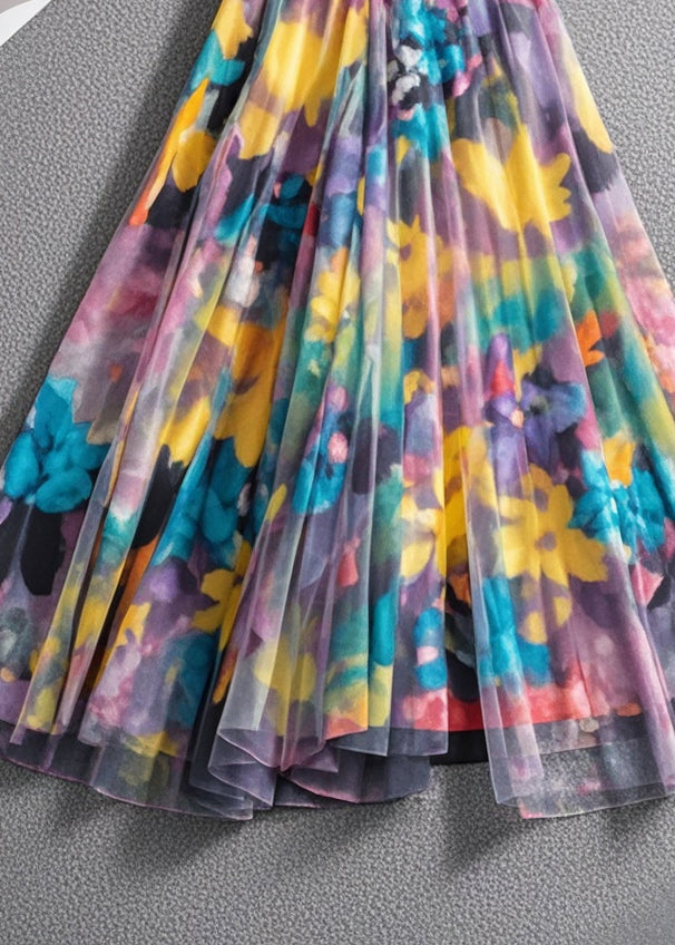 Bohemian Rainbow Print Exra Large Hem Tulle Skirts Summer