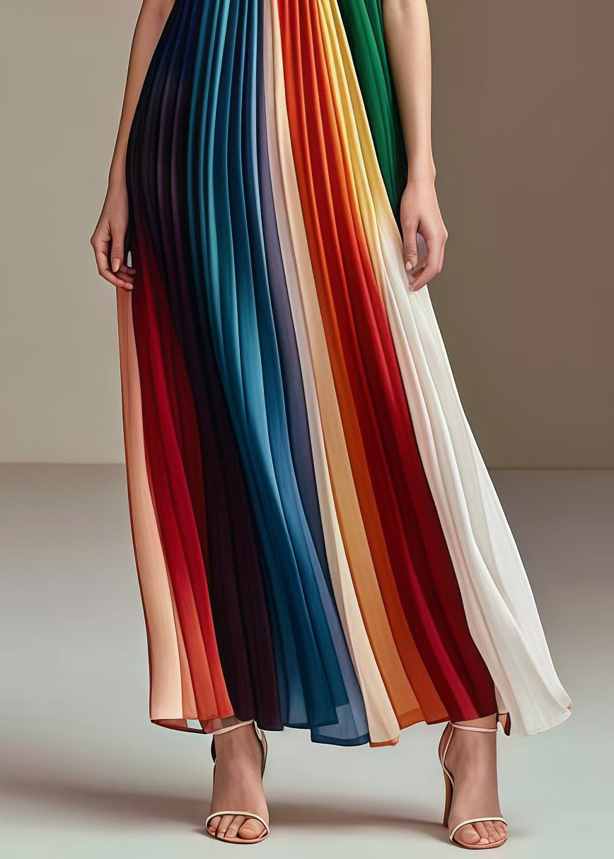 Bohemian Rainbow Wrinkled Chiffon Strapless Dress Summer