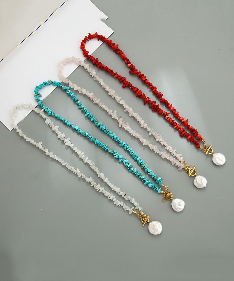 Bohemian Red Alloy Pearl Asymmetrical Beading Pendant Necklace