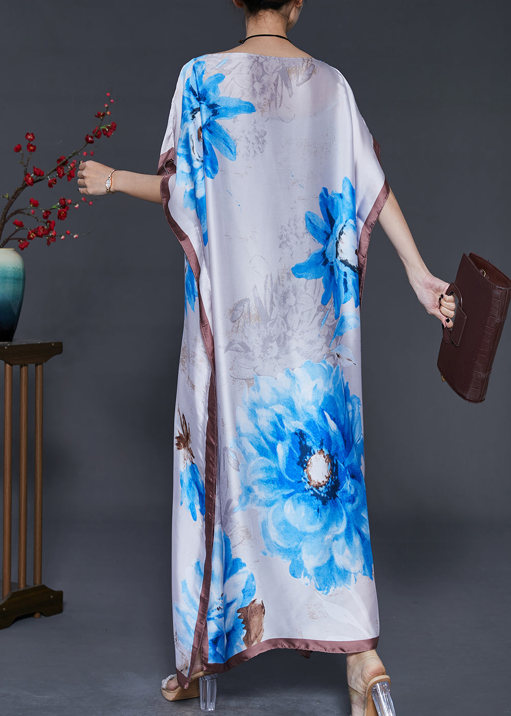 Bohemian White Flower Print Silk Maxi Dresses Summer