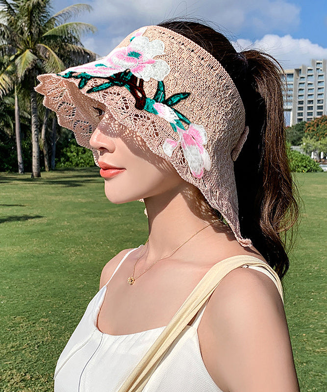 Boho Black Embroidery Hollow Out Beach Sun Hat