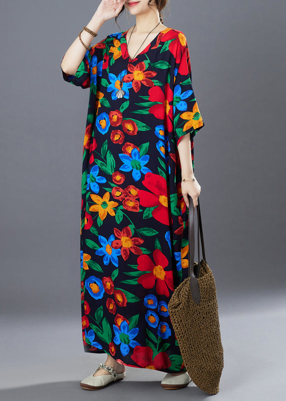 Boho Black Oversized Print Cotton Long Dress Summer