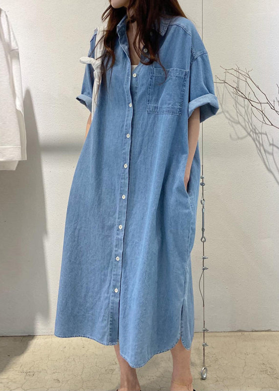 Boho Blue Oversized Denim Holiday Dress Summer