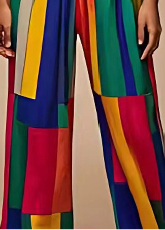 Boho Colorblock Oversized Patchwork Chiffon Straight Pants Summer