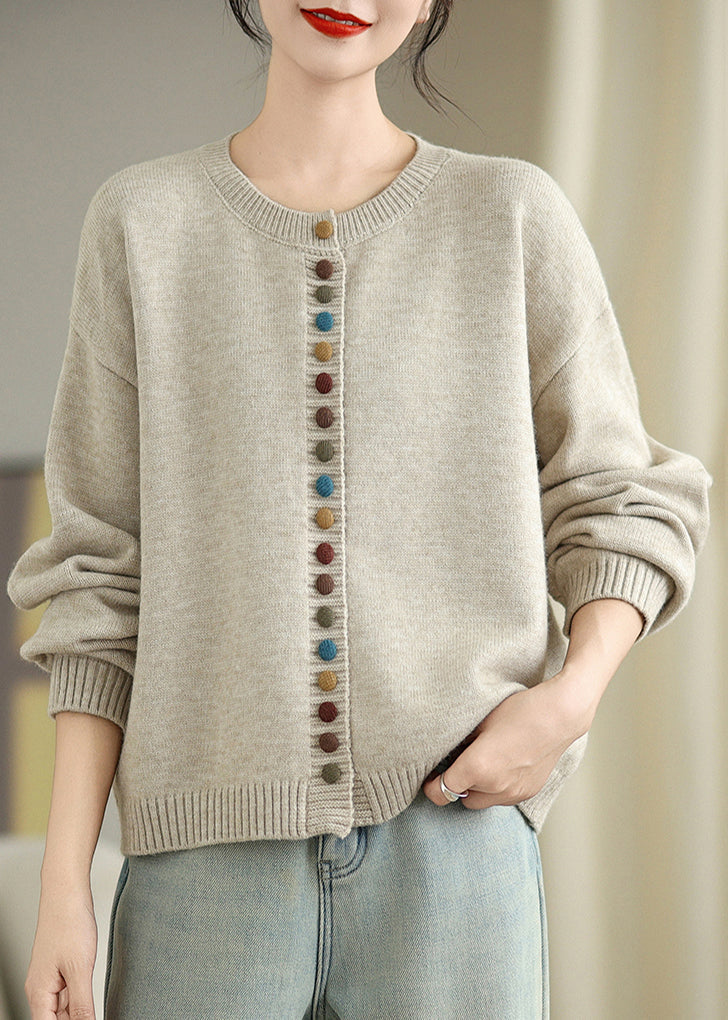 Boho Dull Grey Colorful Buttons Knit Cardigans Spring